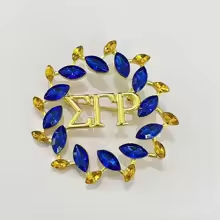 Broches Feuille d'<span class=keywords><strong>Olivier</strong></span> Dorées et Bleues en Strass pour Femmes, Cadeaux de Fête, Cercle SGR, Épingles de Sororité Sigma Gamma en Cristal Doré et Bleu - Product Image 4