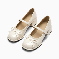 Chaussures Mary Jane pour femmes en cuir verni à talon carré avec nœud et logo personnalisé, fabrication OEM/ODM, faible MOQ, vente en gros pour le bureau et les tenues décontractées