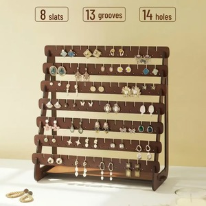 Présentoir à boucles d'oreilles en bois détachable à plusieurs niveaux, support rotatif multi-étages, décoration de table pour salon, cadre type boîte à ombre - Product Image 3