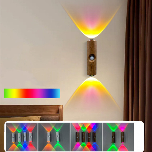 LED Double-head Cat-eye RGB Multi-color Ambient Light Rechargeable Wine Cabinet Wardrobe Lamp Smart Human Body Induction Lamp