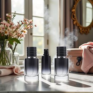 Flacons de parfum de luxe personnalisés en verre 100ml 50ml cylindriques vides rechargeables avec pulvérisateur à pompe et capuchon magnétique transparent - Product Image 6