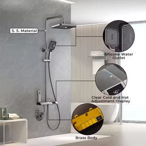 2024 thiết kế mới kỹ thuật số Brass vòi hoa sen vòi Mixer Set tiếp xúc với màu xám với 4 Push nút có tính năng mưa máy bay phản lực đàn piano Key phong cách - Product Image 3