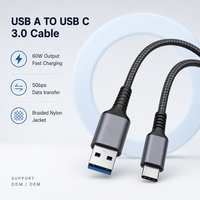 Câble USB 3.0 Type A vers USB C LUNG KAY, transfert de données 5 Gbps, charge rapide 60 W, câbles USB A vers Type C tressés en nylon, 1 m, 2 m, 3 m