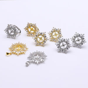 Ensemble de boucles d'oreilles et de bagues en argent S925 avec pendentif flocon de neige, accessoires de bricolage, ouvert, réglable, polyvalent, porte-bijoux en perles, 20 mm, sac de 10 - Product Image 1