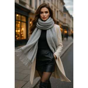 Bufanda de Lana con Borlas Color Café para Mujer, 45x200 cm, Logotipo Personalizado, Estampado Jacquard, Bufanda Larga de Invierno, Estilo Liso - Product Image 5