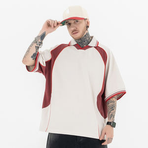 T-shirt ample en coton 100% à col montant, motif lettres, style rétro, surdimensionné, lourd, personnalisé, vente en gros, maillot de football - Product Image 1