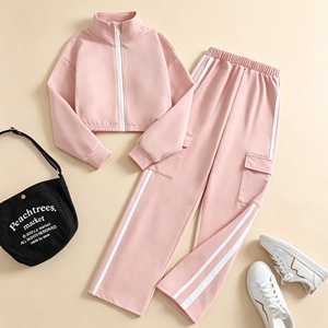 Set 2 Pezzi Personalizzato Biologico OEM per Bambine, Giacca a Righe con Zip e Maniche Lunghe & Pantaloni a Gamba Larga, Abbigliamento Casual per Bambini 3-12 Anni - Product Image 4
