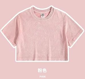 مخصص الصيف جولة الرقبة فارغة المحاصيل أعلى الشارع ارتداء حمض غسل خمر المتضخم أعلى المحاصيل التي شيرت للنساء - Product Image 6