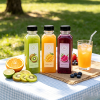 Bouteilles de boisson en plastique carrées vides personnalisées avec logo, 12 oz, 16 oz, 350 ml, 500 ml, avec bouchon à vis noir pour thé, soda