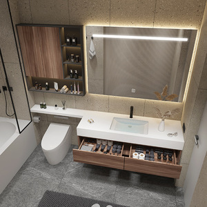 Modern floating makeup bathroom <b>vanity</b> <b>LED</b> lighted <b>mirror</b> cabinet side storage cosmetics and makeup organizer - Product Image 3