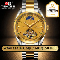 Montre mécanique automatique pour homme TEVISE avec bracelet en acier inoxydable, logo personnalisé, luxe, lumineuse, étanche