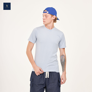 เสื้อยืดลำลองใส่ได้ทั้งชายและหญิงเสื้อยืดคอวีคอกลมแขนสั้นสีฟ้าพื้นสีฟ้าสำหรับใส่ได้ทุกวัน - Product Image 3