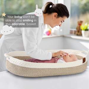 Baby Changing <strong>Basket</strong> <strong>Set</strong> Large Matching Diaper Foam Changing Pad &amp; Water Repellent <strong>Cover</strong>, Premium Cotton Rope <strong>Moses</strong> <strong>Basket</strong> - Product Image 4