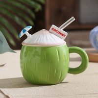Tasses à noix de coco d'été créatives de style InS, tasses en céramique mignonnes et de fille, tasses à eau de grande capacité avec couvercles