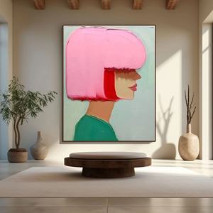 Grande peinture murale abstraite moderne en acrylique texturé rose et coloré sur toile, peinte à la main, pour la décoration murale de la maison et des galeries - Product Image 5