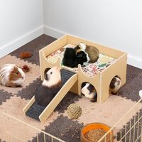 Maison multifonctionnelle en bois massif améliorée pour petits animaux : cachette robuste avec escalier pour cochons d'Inde, hamsters, lapins, chinchillas