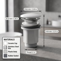 Vanne de vidange en céramique antibactérienne à clic-clac pour lavabo d'hôtel, salle de bain, vestiaire et meuble-lavabo