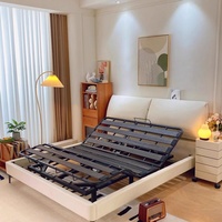 Lit King Size en Bois de Pin Massif avec Boîte de Rangement en Mousse, Revêtement en Cuir Véritable, Style Moderne et Luxueux, Personnalisable, Santafy