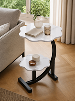 Table basse moderne à deux niveaux en MDF imprimé marbre, forme florale, avec cadre en fer noir courbé, portable pour salon, hôtel, OEM ODM