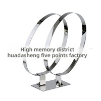 Présentoir de ceintures double cercle moderne et personnalisé, écologique, en acier inoxydable poli, 45 cm, vertical, pour comptoir, très populaire