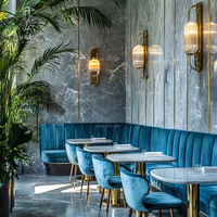 Meubles de restaurant de luxe modernes Ron Group, sièges de banquettes à dossier haut, table ronde en marbre, ensemble de chaises en velours personnalisées