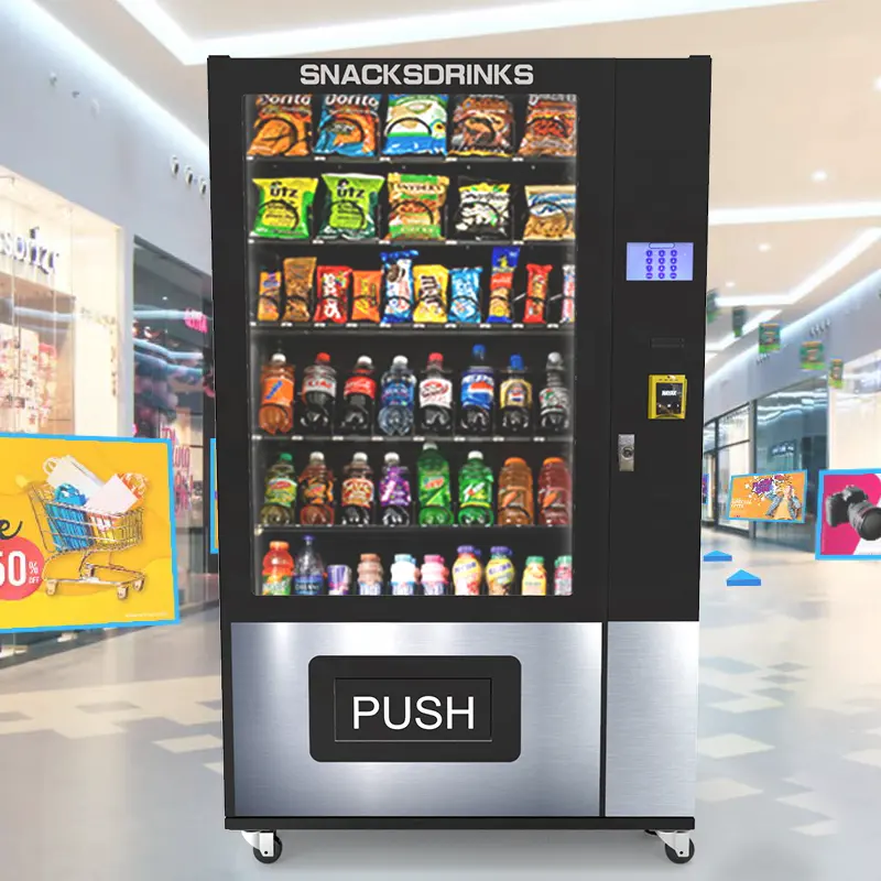 Máquina de venda automática de lanches totalmente automática para negócios ao ar livre, autoatendimento de alimentos frescos e bebidas