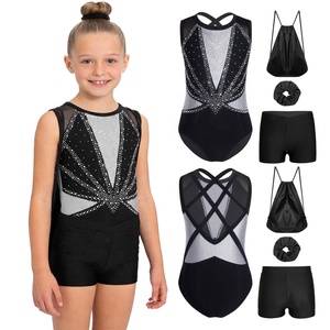 Conjunto de Leotardo Metálico con Pedrería Brillante y Pantalones Cortos para Niñas, Ropa de Danza, Gimnasia y Yoga, Estilo Casual para Uso Diario - Product Image 3
