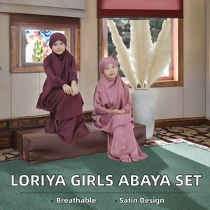Loriya Hot Sale <b>Girls</b> Children's Hijab Dress Cute Satin 2-Piece Breathable Polyester <b>Abaya</b> Set Traditional Middle East Muslim - Product Image 2