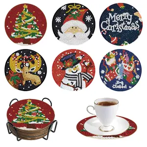 6 Pieces/Set DIY Kits Diamond Painting Coaster Diamond Painting Drink Coasters Home Decor Christmas Cup Mat Pad