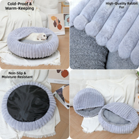Lit pour chien et chat en peluche avec couverture assortie, forme de nid ronde, motif à poils raides, utilisation toutes saisons, boîte de couchage intérieure, rembourrage en polyester