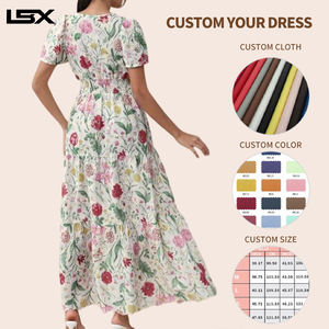 Vestidos Maxi Casuales de Moda para Mujer con Logotipo Personalizado, Manga Abullonada, Estampado Fruncido y Elástico - Product Image 2
