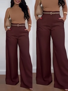 <span class=keywords><strong>กางเกง</strong></span>ขายาวเอวสูงทรงขาบานสีน้ำตาลอูฐสำหรับผู้หญิง สไตล์ลำลองสำหรับทำงาน มีห่วงร้อยเข็มขัด จีบด้านหน้า ผ้ามีความยืดหยุ่น เหมาะสำหรับใส่ทำงานในออฟฟิศ มีไซส์พลัส - Product Image 5