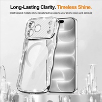Coque de téléphone en TPU plaqué luxe avec strass brillants et cadre ondulé mignon pour femmes et filles, compatible iPhone 18 Pro Max 17 16 15 14 13