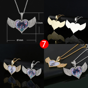 NUOYA, joyería personalizada de Hip Hop, collar con colgante de foto de corazón de diamante helado, diseño de alas de Ángel, colgante de imagen para hombres y mujeres - Product Image 5