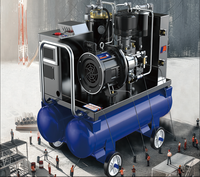 Compresseur d'air mobile intégré lubrifié de petite taille 7,5 kW à aimant permanent à vis avec réservoir double 120L 60L+60L