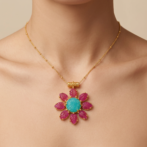 Wholesale Hand Carved Leaf Jade Stone Flower Pendant Necklace Solid Brass 18k Gold Plated Beaded <b>Chain</b> Women Statement Jewelry - Product Image 1