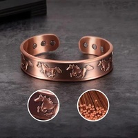 Ensemble de bijoux en cuivre pur, bracelets magnétiques en forme de cheval, bagues, énergie et santé, réglables, pour hommes, style vintage, manchette ouverte, redimensionnable