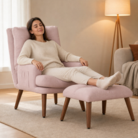Fauteuil de salon moderne en bois, une place, capitonné, inclinable et extensible, avec dossier réglable en 3 positions, repose-pieds et rangement latéral, idéal pour appartement