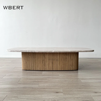 WBERT Table basse moderne et luxueuse en chêne et marbre Plinthe Mulholland Design pour salle à manger, maison, hôtel, villa, style américain
