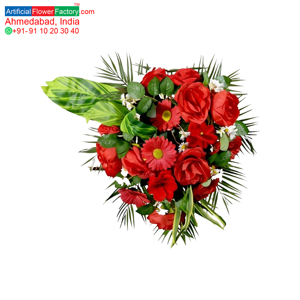 Ramo de Rosas Rojas Artificiales, Guirnalda Decorativa y Arreglo Floral con Hojas Verdes para Decoración del Hogar y Bodas - Product Image 5