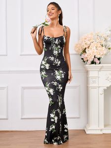 <span class=keywords><strong>Robe</strong></span> longue sirène à imprimé floral pour femmes, sans manches, avec bretelles à nouer, moulante, dos nu - Product Image 5