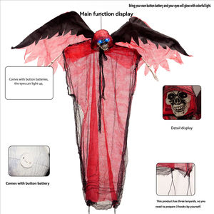 Décoration d'Halloween : Fantôme Lumineux Suspendu avec Ailes <span class=keywords><strong>de</strong></span> Démon Rouges Étendues, en Tissu Déchiré, Effet Squelette Diable pour Maison Hantée - Product Image 4