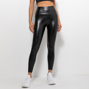 Haute qualité <span class=keywords><strong>Pu</strong></span> brillant serré femmes sport Fitness Leggings taille haute mince miel hanche Yoga pantalon en cuir - Product Image 2