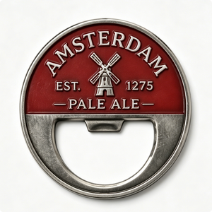 Abridor de Botellas Circular de Metal Plateado con Diseño de Cerveza Pale Ale de Ámsterdam, Recuerdo - Product Image 5