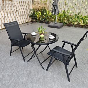 Meubles de jardin, chaise pliante portable, table en verre trempé, mobilier d'extérieur pour balcon, salon de thé, cour - Product Image 2