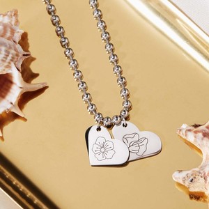 Kalung bunga lahir personalisasi baja tahan karat rantai manik bulat jimat hati buatan tangan terbaik untuk hadiah ulang tahun teman - Product Image 2