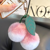 Porte-clés en fourrure de lapin Rex véritable, petit pendentif pompon mignon en forme de litchi pour sac à dos