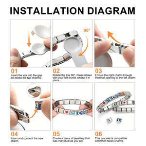 Nuovo Bracciale Italiano con <span class=keywords><strong>Charm</strong></span>, Design a Quadrifoglio, in Acciaio Inossidabile con Strass e Zirconi, Bracciale Italiano con <span class=keywords><strong>Charm</strong></span> Floreali - Product Image 3