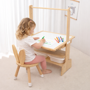 <span class=keywords><strong>Tableau</strong></span> de dessin et support multifonctionnel 4-en-1 en bois de pin pour enfants de 2 à 6 ans – Jouet éducatif et cadeau de peinture DIY - Product Image 5
