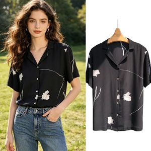Blusa de Verano Elegante para Mujer, de Seda Francesa Tejida, Manga Corta, Diseño Único, Base Blanca con Estampado de Rosas, Transpirable, de Lujo, ODM - Product Image 2